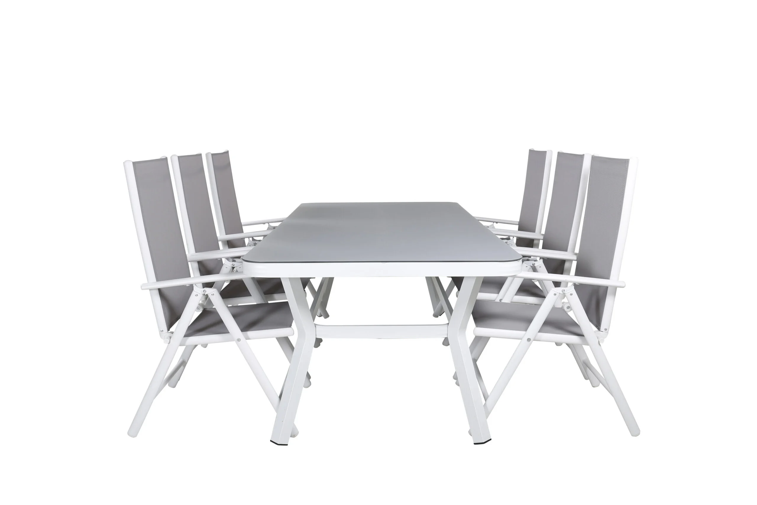 Virya Matbord - Vit Alu / Grey Glas - big table+Break 5:pos Stol | Matgrupp | Stol för matbord