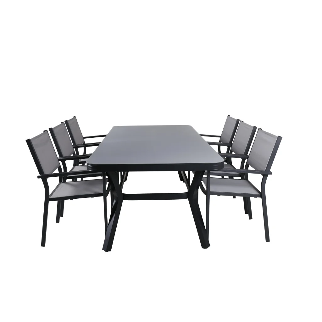Virya Matbord - Svart Alu / Grey Glas - big table+Copacabana stapelstol | Matgrupp