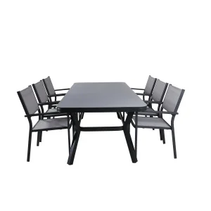 Virya Matbord - Svart Alu / Grey Glas - big table+Copacabana stapelstol | Matgrupp