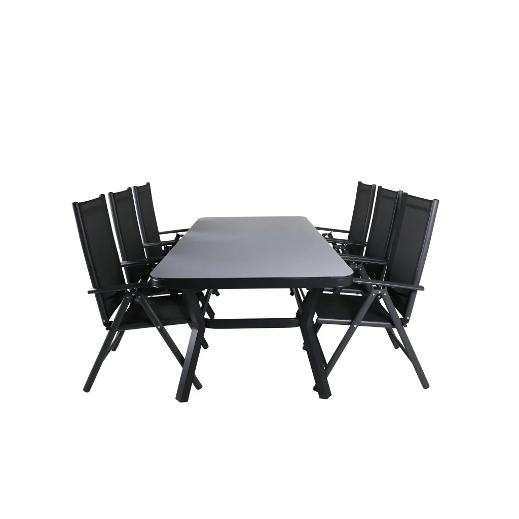 Virya Matbord - Svart Alu / Grey Glas - big table+Break 5:pos Stol | Matgrupp | Stol för matbord