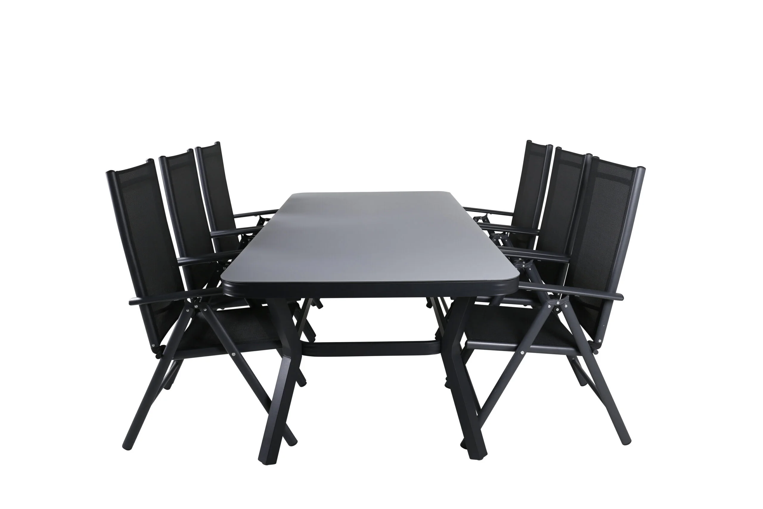 Virya Matbord - Svart Alu / Grey Glas - big table+Break 5:pos Stol | Matgrupp | Stol för matbord