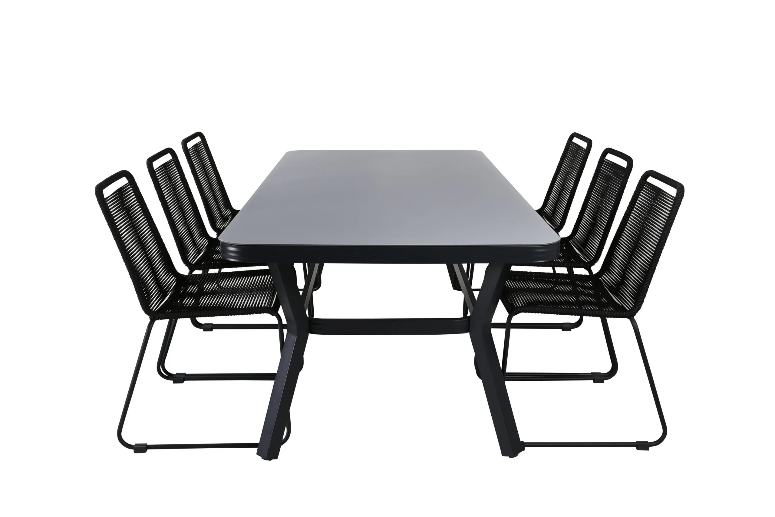 Virya Matbord - Svart Alu / Grey Glas - big table+Lindos stapelstol | Matgrupp