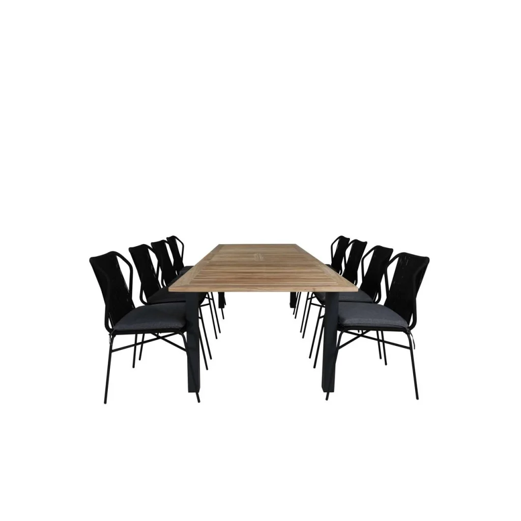 Panama - Bord - 224/324*100 - svart Alu/Teak+Julian Middag Stol - Svart Steel / Svart Rope (stackable)_8 | Stol för matbord