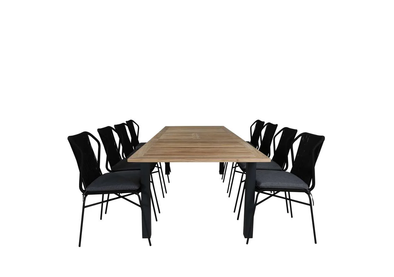 Panama - Bord - 224/324*100 - svart Alu/Teak+Julian Middag Stol - Svart Steel / Svart Rope (stackable)_8 | Stol för matbord
