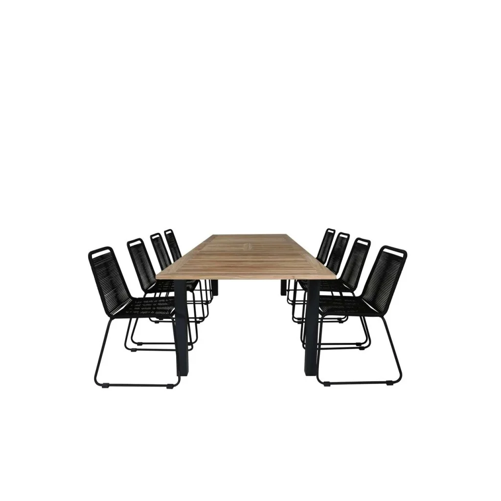 Panama - Bord - 224/324*100 - svart Alu/Teak+Lindos stapelstol