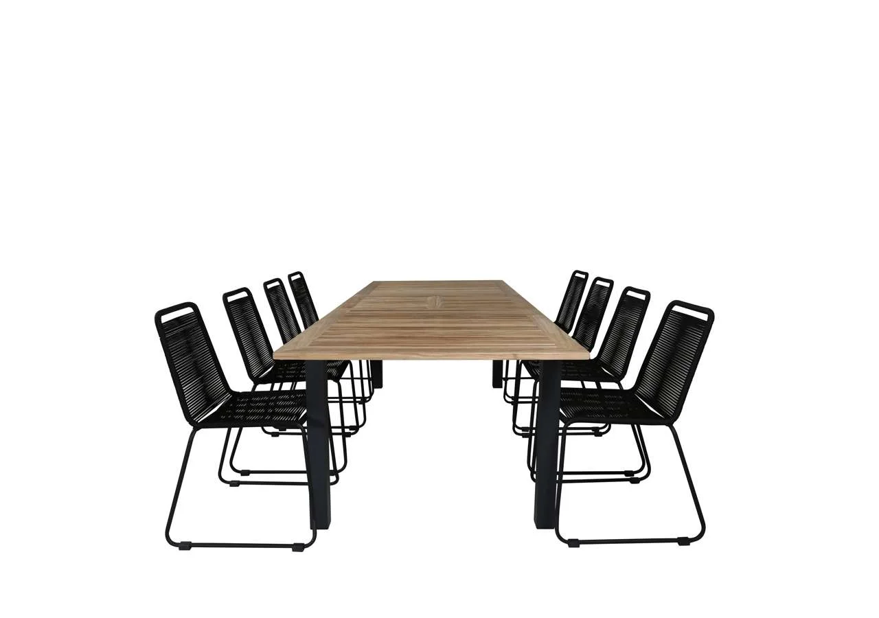 Panama - Bord - 224/324*100 - svart Alu/Teak+Lindos stapelstol