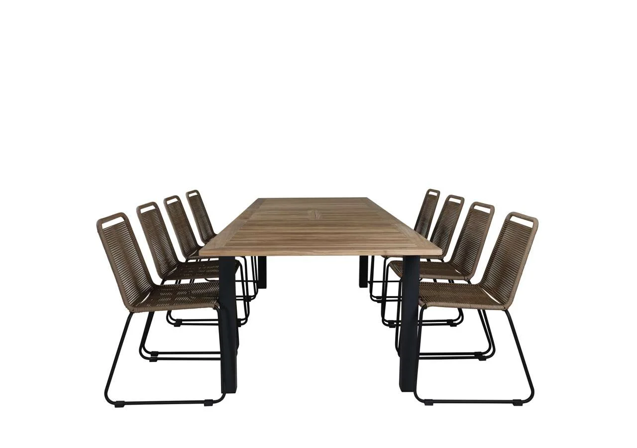 Panama - Bord - 224/324*100 - svart Alu/Teak+Lindos stapelstol