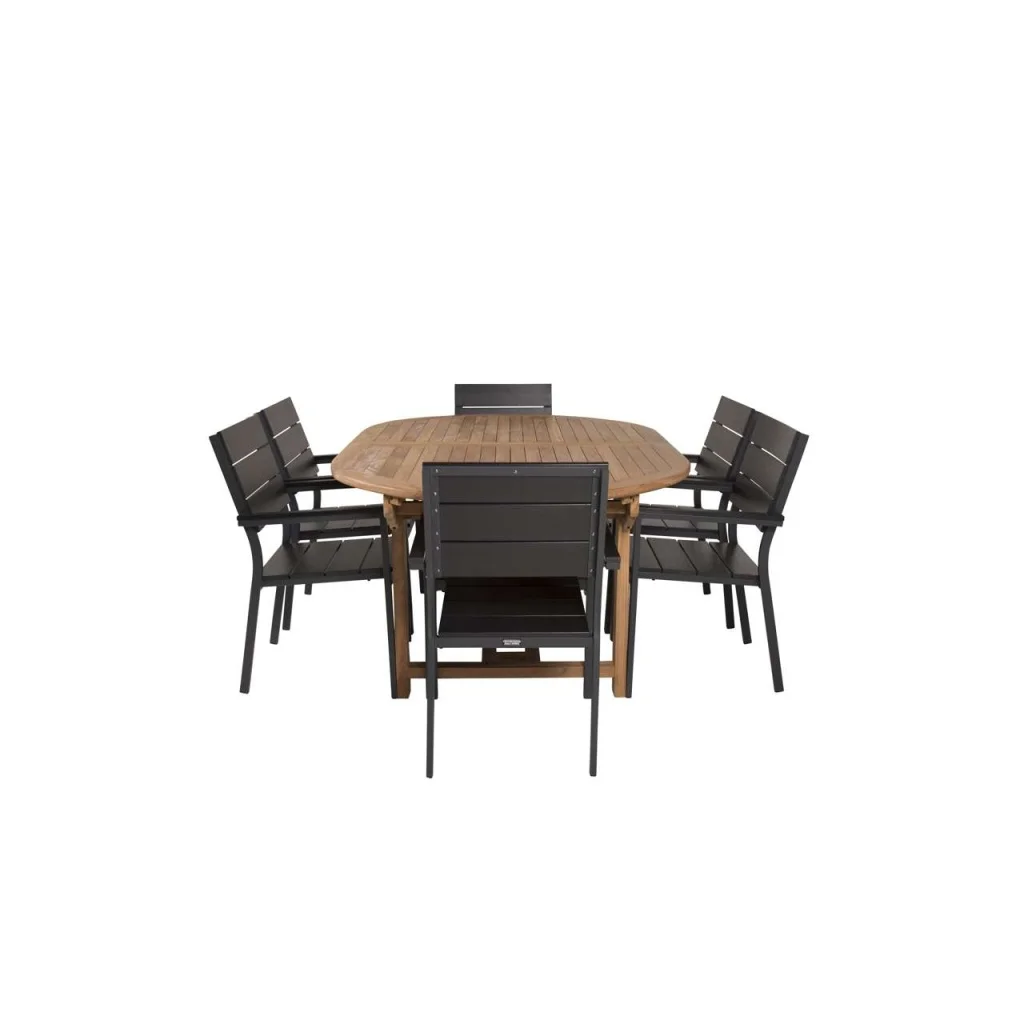 Kenya Oval Matbord 180/240*120*H75 -Teak+Levels Stol (stackable) | Matgrupp | Stol för matbord