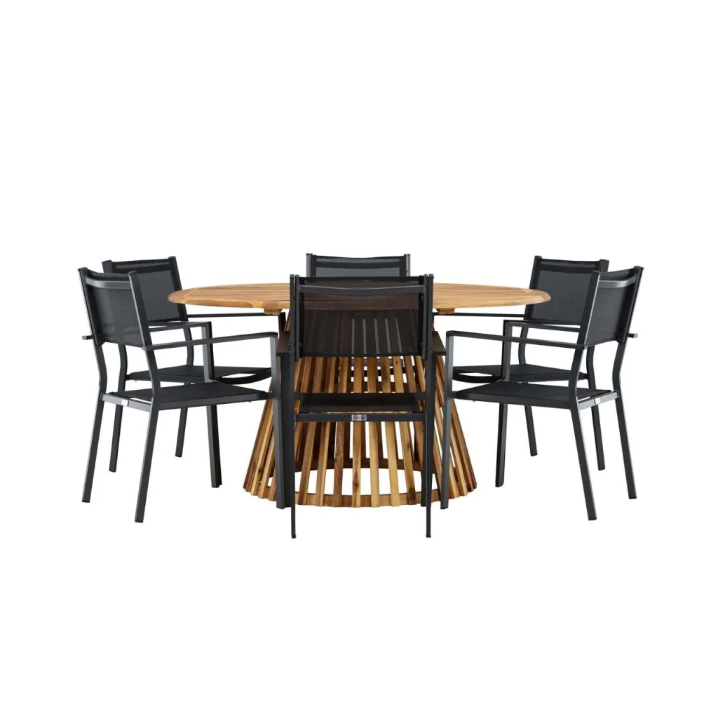 Tucumán Matbord - Akacia Ø120 cm | Copacabana stapelstol - Svart/Svart | Matgrupp