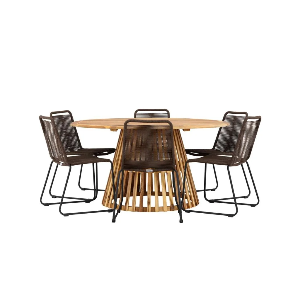 Tucumán Matbord - Akacia Ø120 cm | Lindos Matstol Aluminium | Matgrupp
