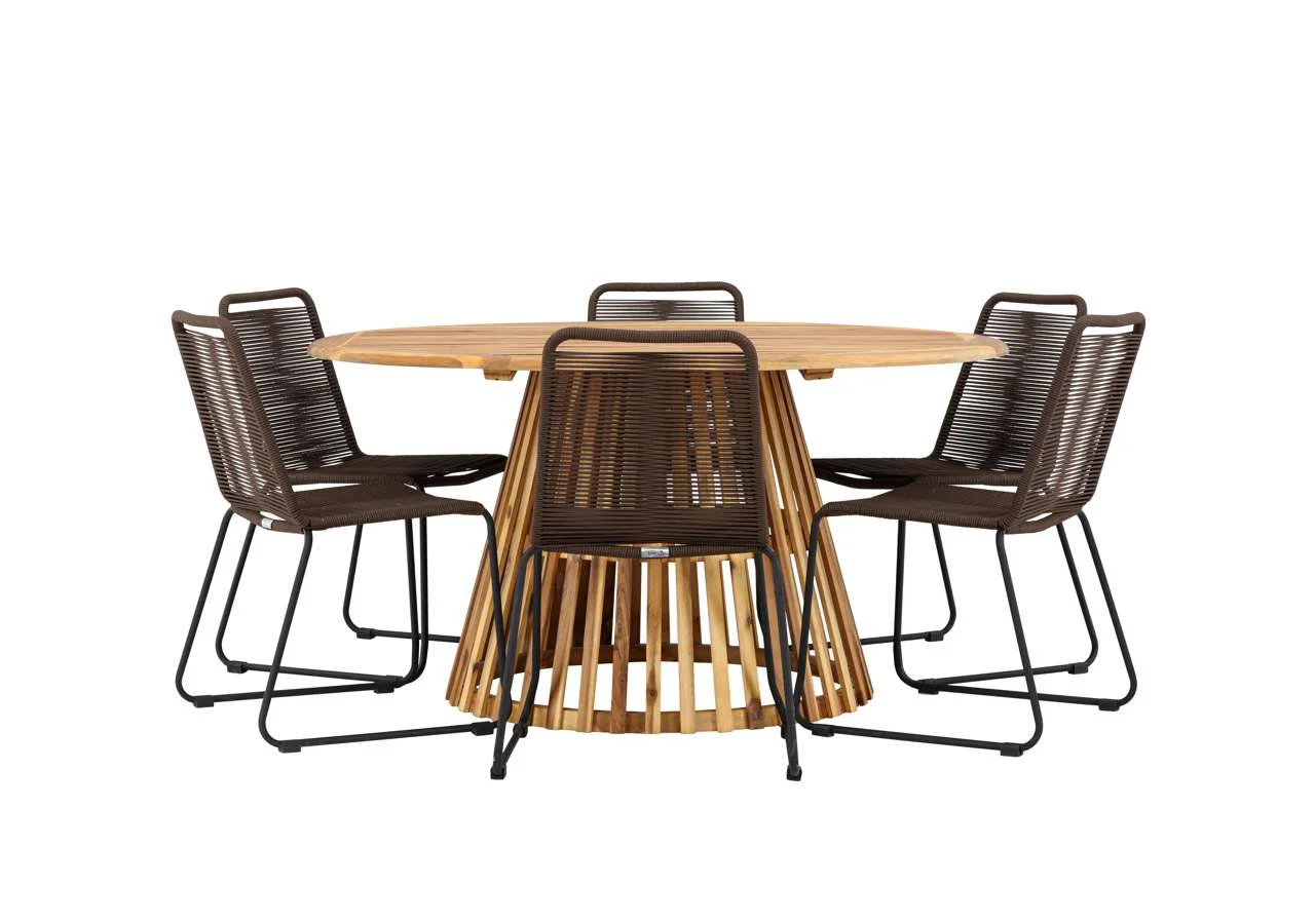 Tucumán Matbord - Akacia Ø120 cm | Lindos Matstol Aluminium | Matgrupp