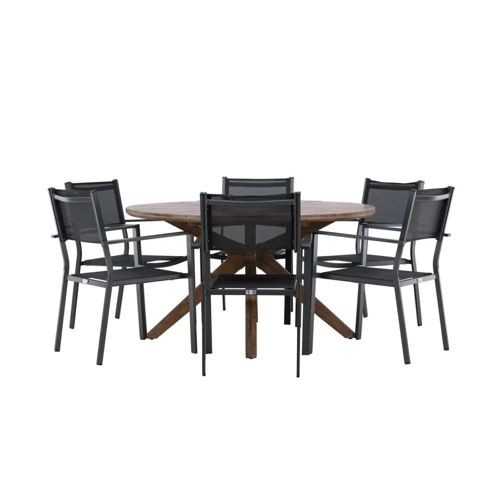 Rosario Matbord- Teak Ø140 | Copacabana stapelstol - Svart/Svart | Matgrupp