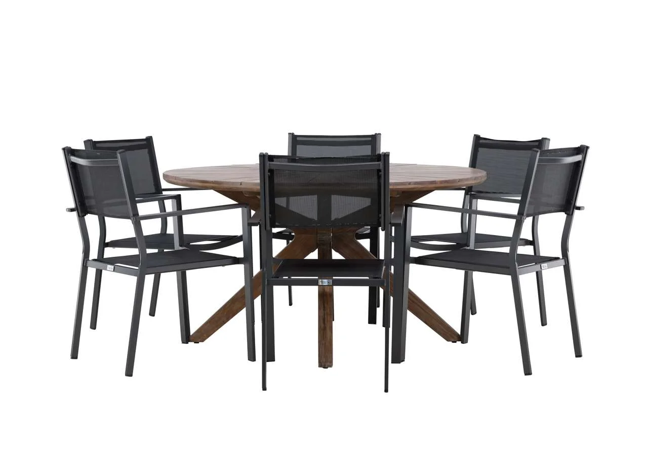 Rosario Matbord- Teak Ø140 | Copacabana stapelstol - Svart/Svart | Matgrupp