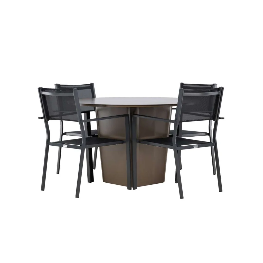Santa Fe Matbord Ø120 cm - Roasty | Copacabana stapelstol - Svart/Svart | Matgrupp