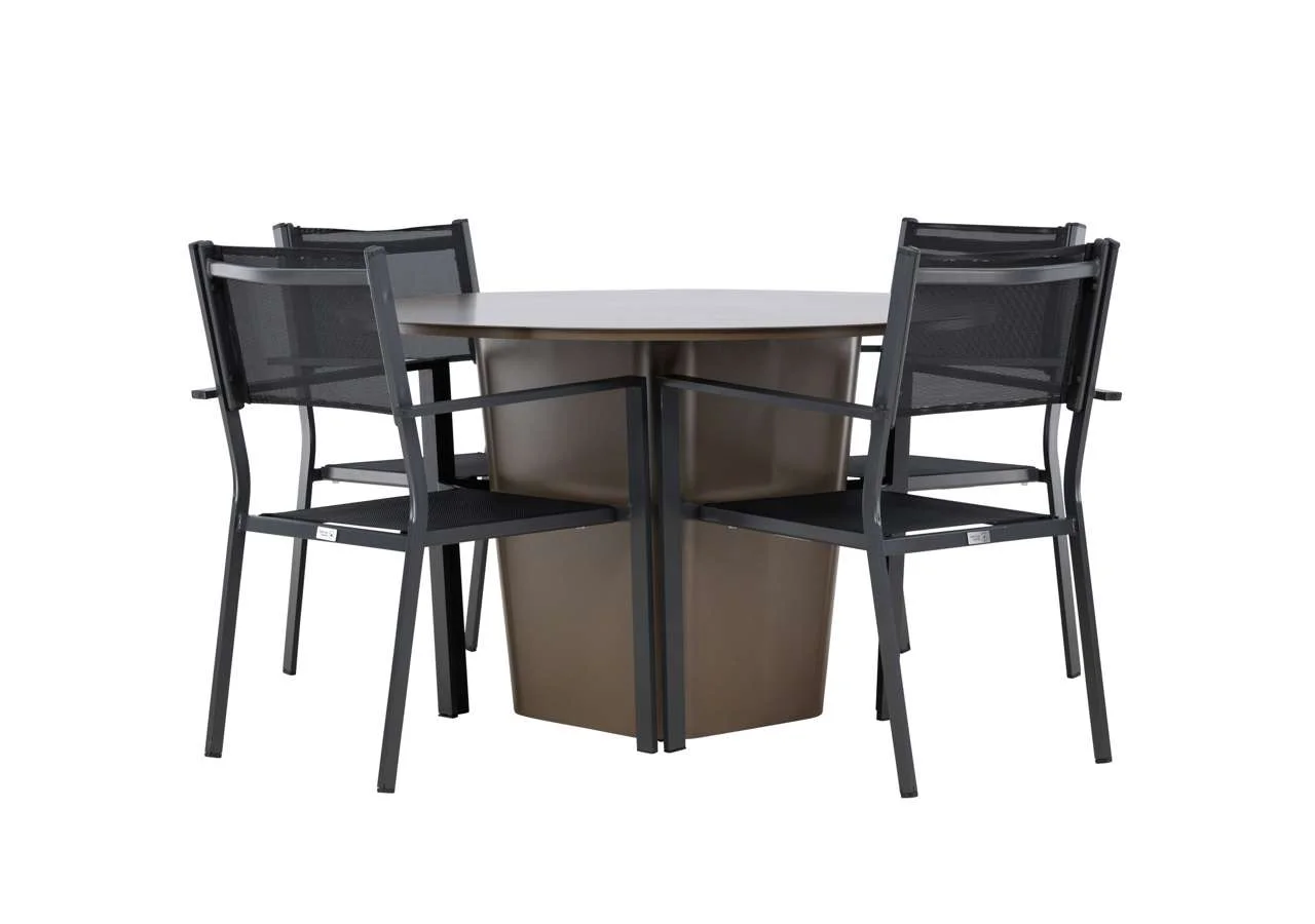 Santa Fe Matbord Ø120 cm - Roasty | Copacabana stapelstol - Svart/Svart | Matgrupp