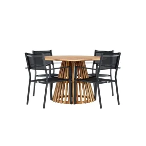 Lumpur Middagtable Akacia - Teaklook / Runt ø110**75 | Copacabana stapelstol - Svart/Svart