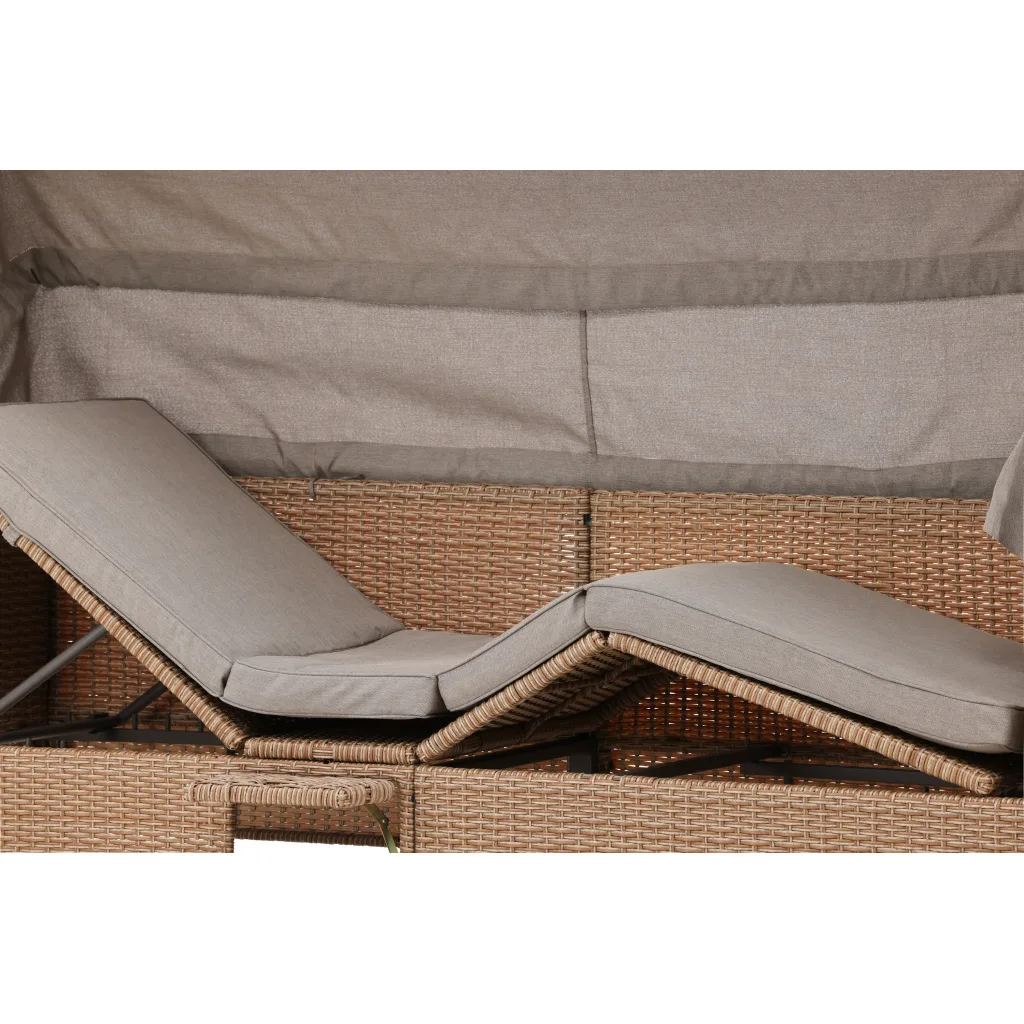 Nopy - Sun Lounge with Canopy- Beige / Beige - Wicker