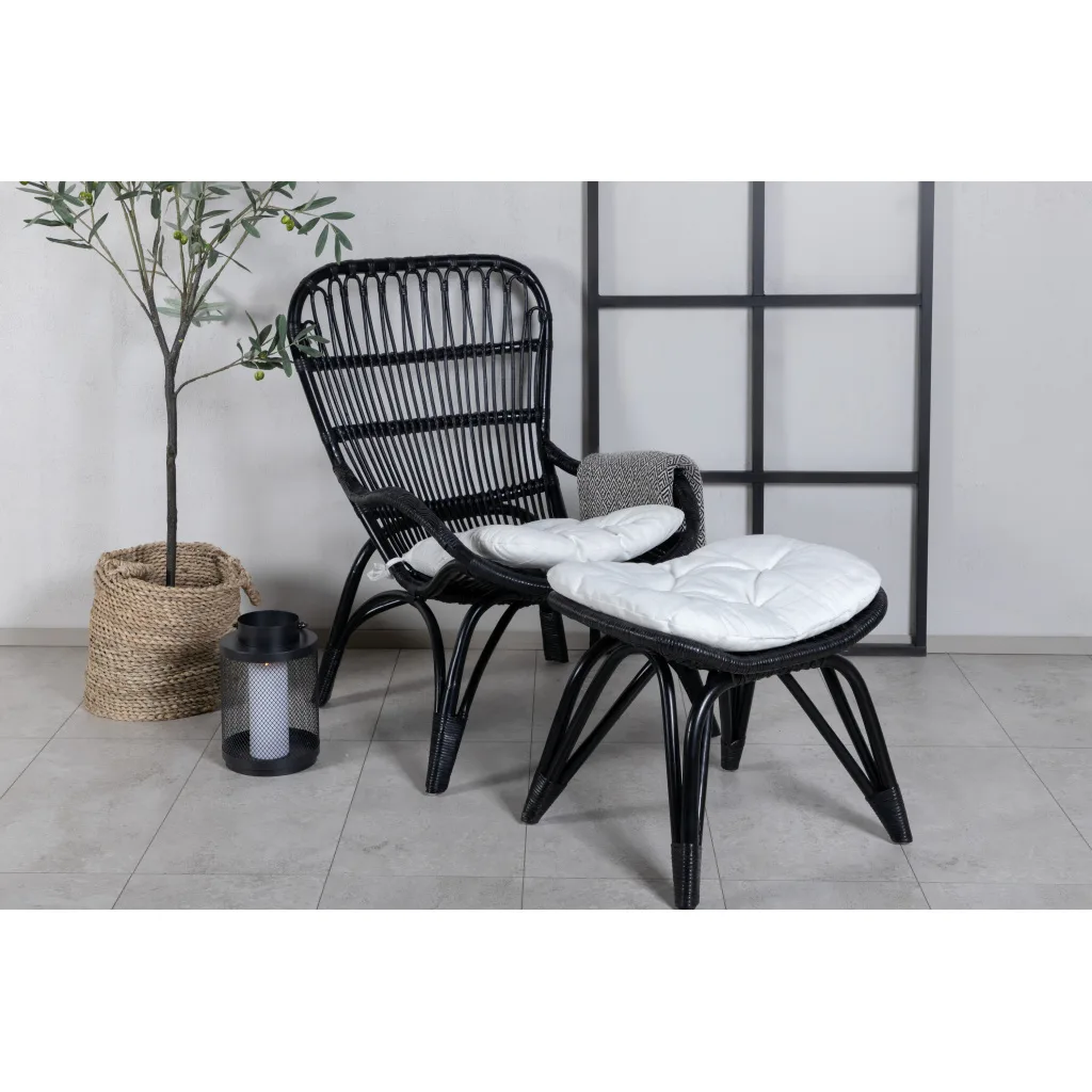 Ella Lounge Chair - Svartrattan / Offwhite Cushion Ersätter 1571-6012