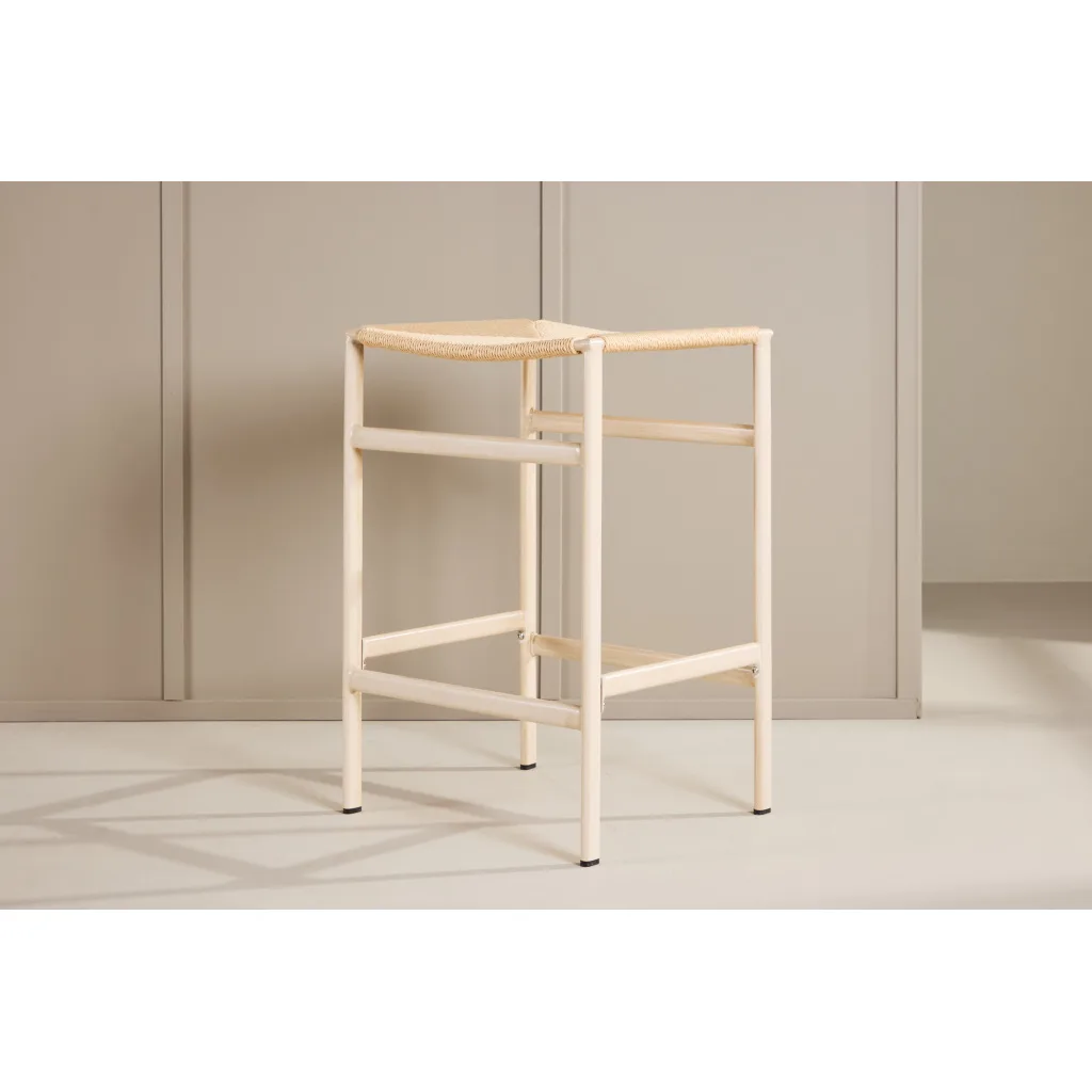 Polly Bar Chair - Vitwash / Beige Natur rope