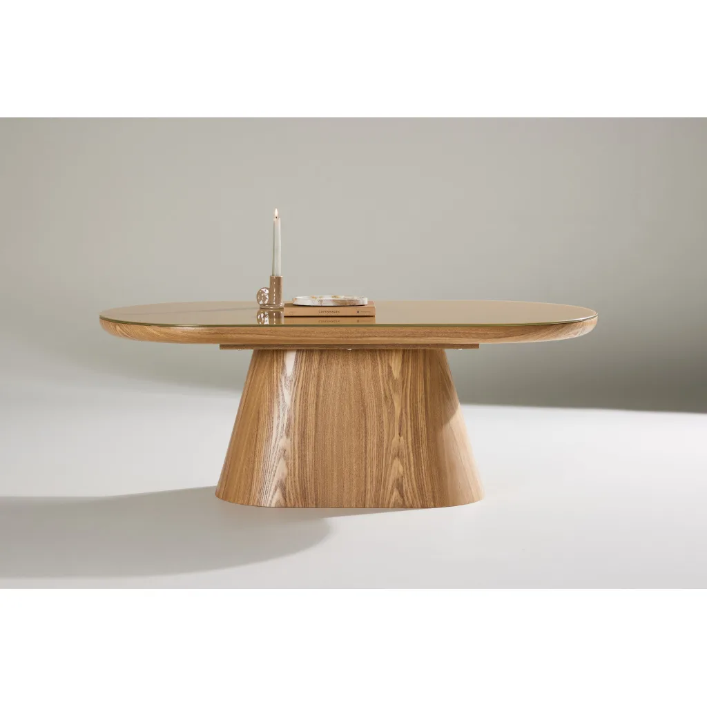 Castor Oval Sofa Table - Natur / Glass Top