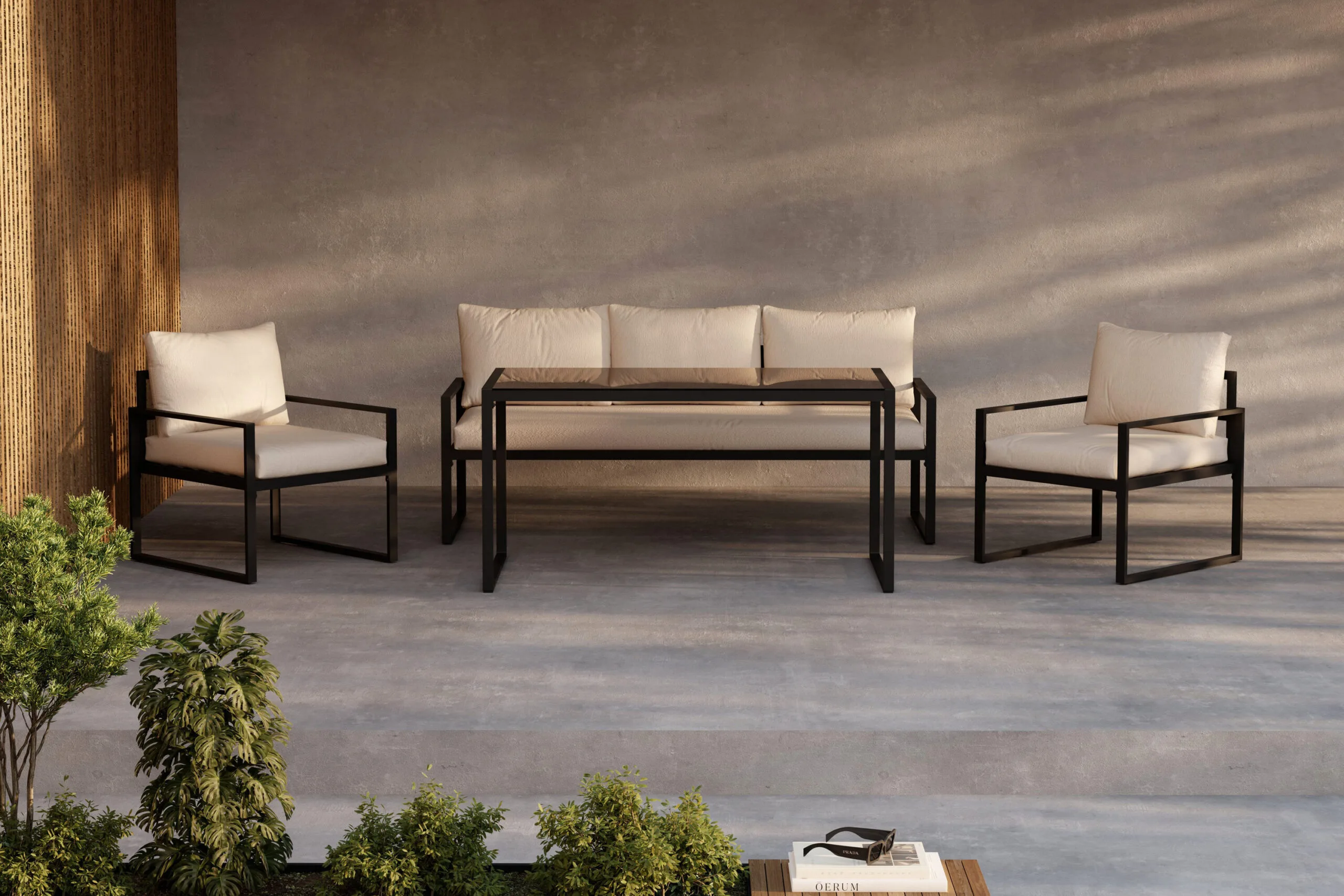 Catania Sofa Set - Svart/Beige