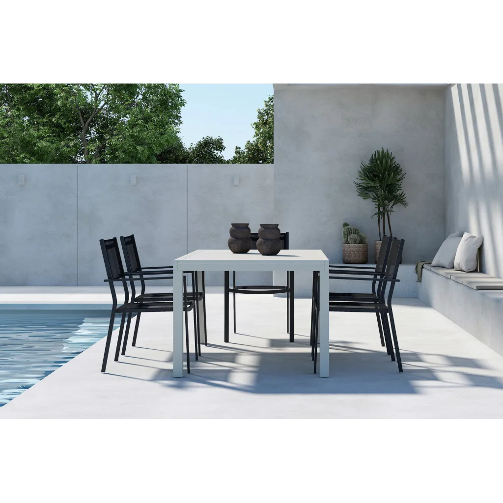 Capo Dining Table Extendable - Beige + Copacabana Stacking Chair x 6