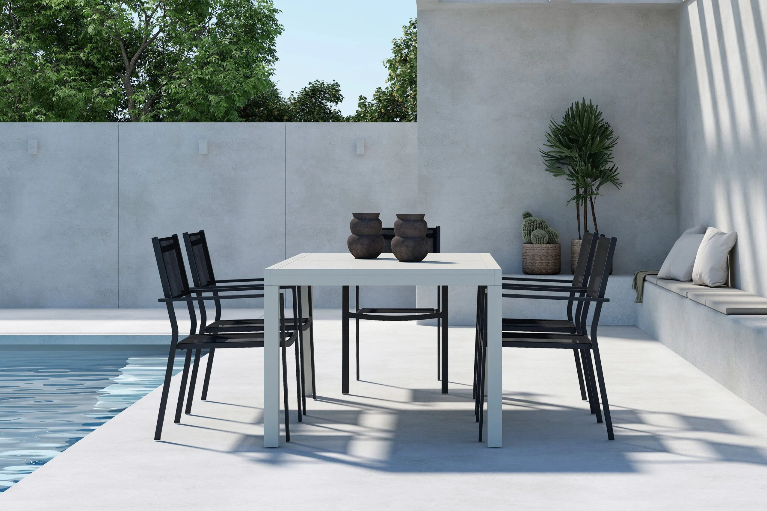 Capo Dining Table Extendable - Beige + Copacabana Stacking Chair x 6