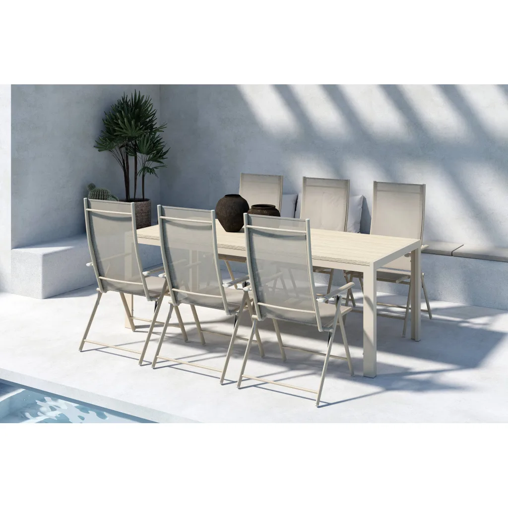 Mirko Dining Table - Beige + Levanzo Diningchair - Beige x 6