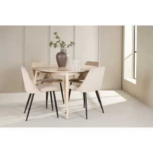 Flora Table - Vitwash with 4 Night Chair - Svart/ Beige