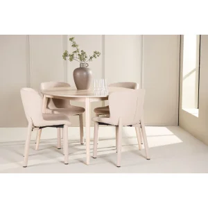 Flora Table - Vitwash with 4 Astoria Chair - Beige