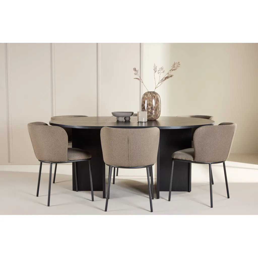 Strada Table - Svartwith 6 Edina Chair - Svart/ Brun