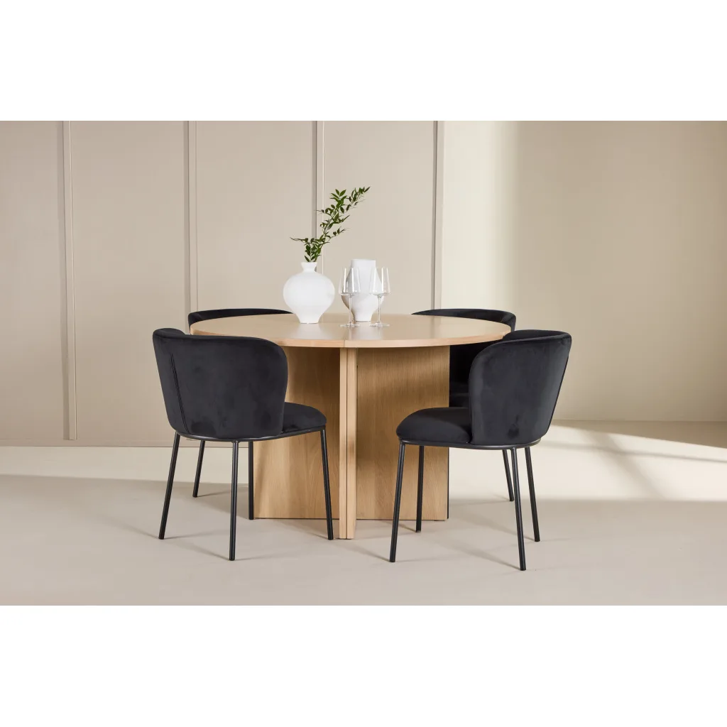 Strada Table - Vitwash with 4 Edina Chair - Svart