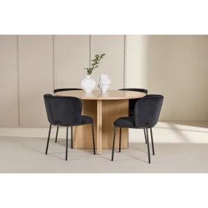 Strada Table - Vitwash with 4 Edina Chair - Svart