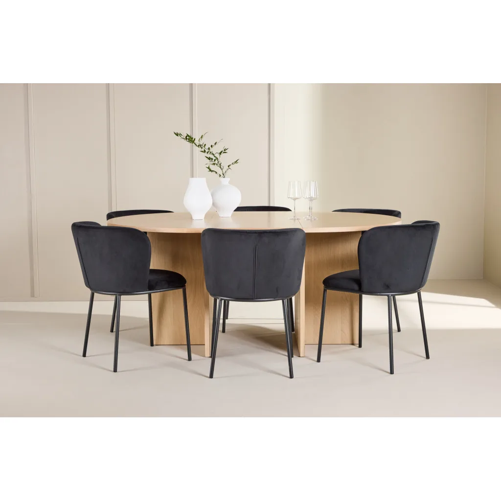 Strada Table - Vitwash with 6 Edina Chair - Svart