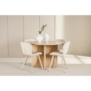 Strada Table - Vitwash with 4 Lilja Chair - Beige