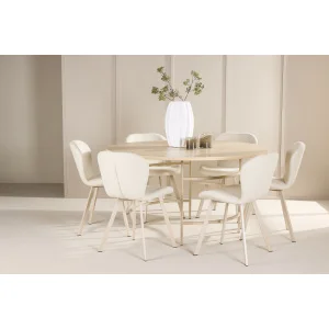 Copenhagen Table - Vitwash/Beige with 6 Lilja Chair - Beige