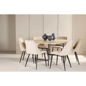 Copenhagen Table - Vitwash/Svartwith 6 Night Chair - Svart/ Beige