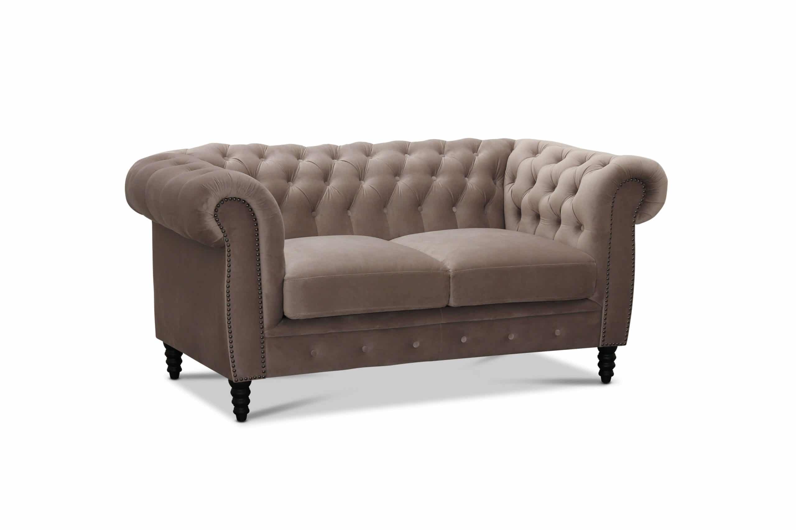 Chester 2-sits Soffa Ljusgrå Sammet Chesterfield