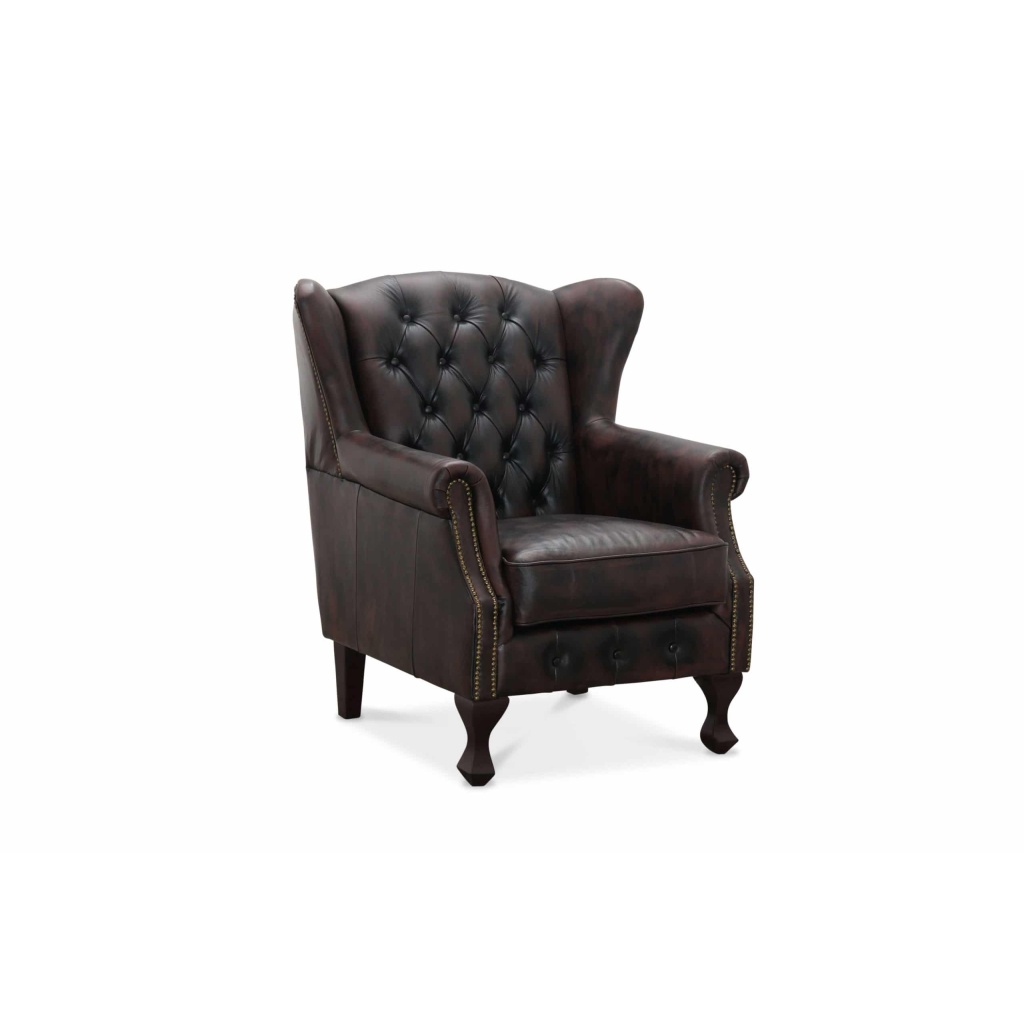 York Chesterfield Fåtölj Brunt läder