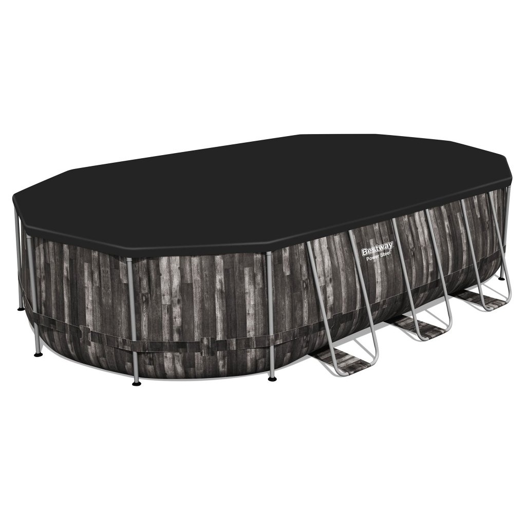 Ovanmarkspool Bestway Power Steel 610x366x122 cm Oval med Stålram, Filterpump & Stege
