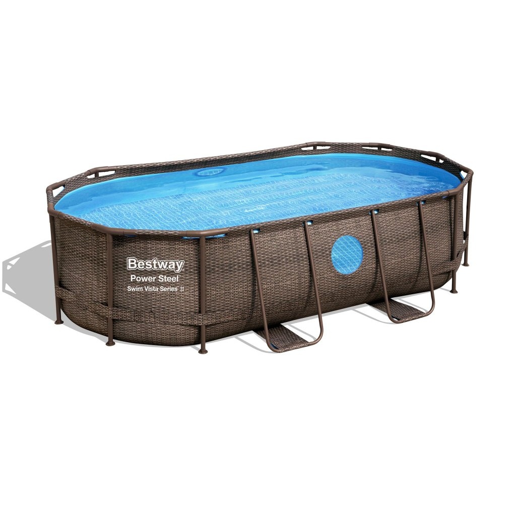 Ovanmarkspool med Fönster Bestway Power Steel Swim Vista II 427x250x100 cm Oval med Stålram, Filterpump & Stege