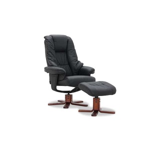 Hemse Snurrfåtölj med fotpall i läder