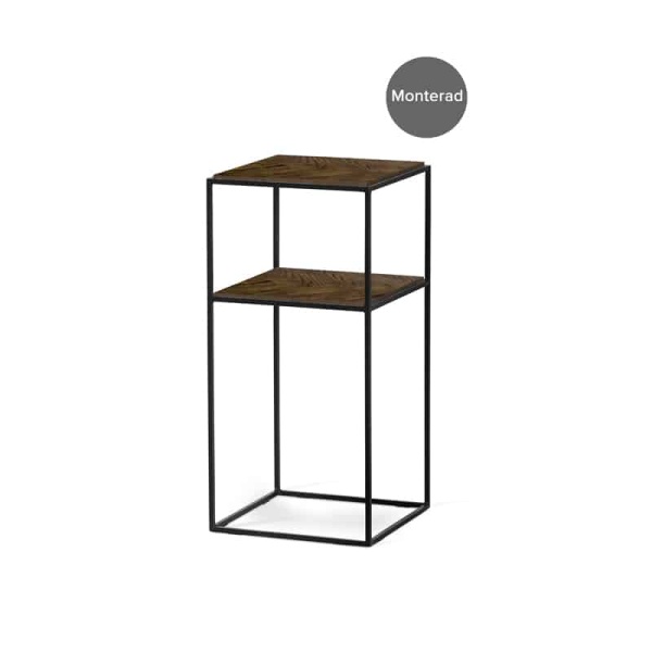 LIME sängbord 34x34 cm brunbetsad ask fiskben/svart metallunderrede
