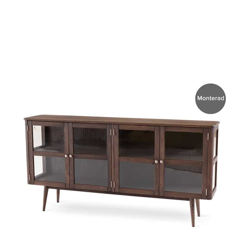 LÖDERUP Sideboard vitrin 4 glasdörrar rökbetsad ek