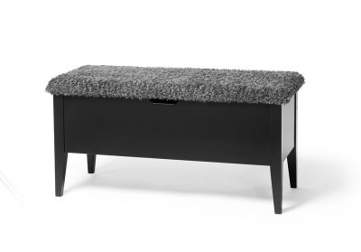 Klinte Bänk 90 cm - Svartlack Grå Fårskinnslook