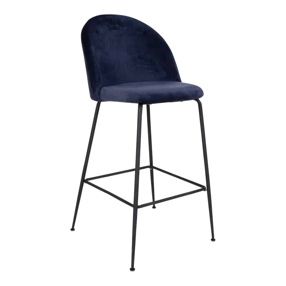 Lausanne Bar Chair - Barstol i blå sammet med svarta ben HN1205