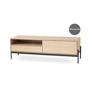 ALE mediabänk  vitoljad ek, svart metallunderrede