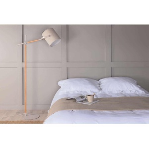 Dennis -Golvlampa - Beige / Trä/Beige Linne
