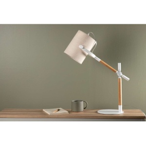 Dennis -Bordslampa - Vit / Trä/Beige Linne