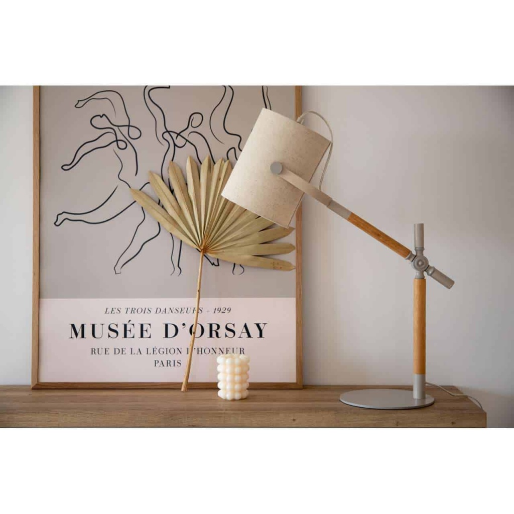 Dennis -Bordslampa - Beige / Trä/Beige Linne